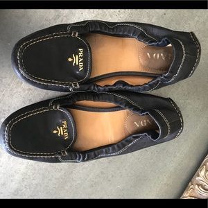 Prada loafers Navy and Gold